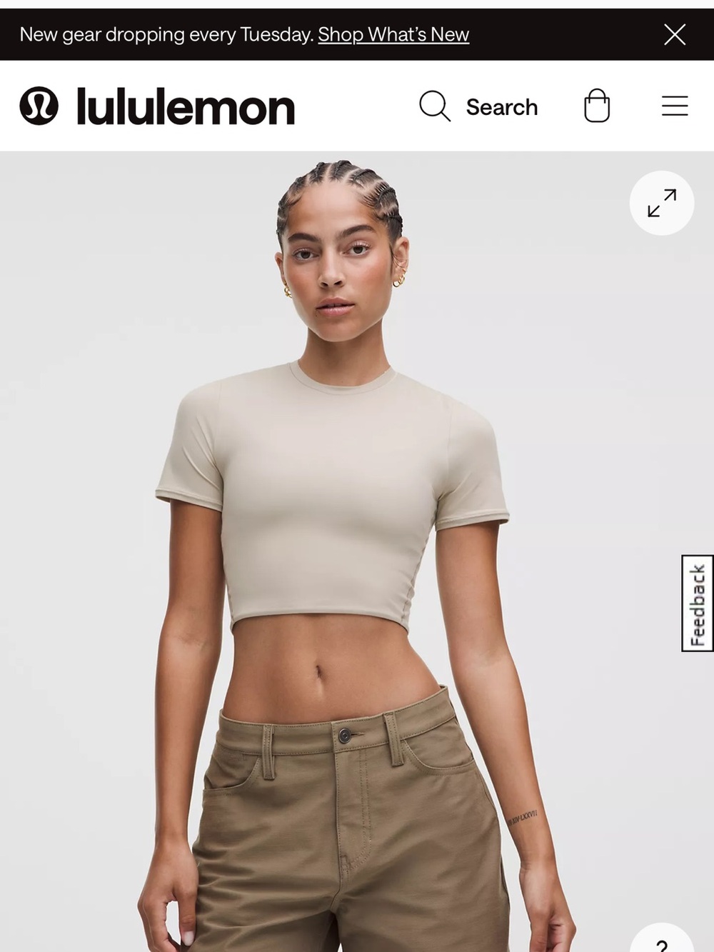 Lululemon Wundermost Ultra-Soft Nulu Crewneck Cropped T-Shirt — Mojave